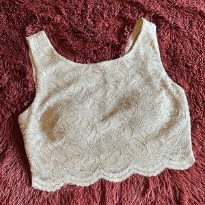 Shimmery Cream Lace Crop Top